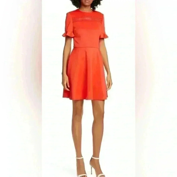 102. Ted Baker London Red Dress ruffled sleeve size 1 - Picture 1 of 10